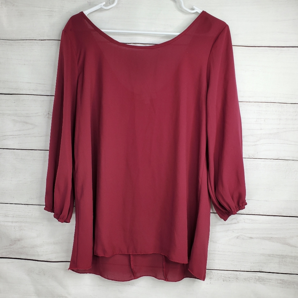 Moa Moa Red Wine Back Bow Tie Blouse